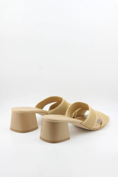 Miss Elastic Knit Open-Toe Block Heel Slide
